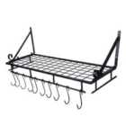 Living and Home 60cm Wall Mount Kitchen Pan Saucepan Storage Shelf With 10 Hooks