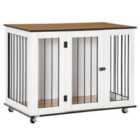 PawHut Dog Crate Furniture End Table w/ Lockable Door For Large Dogs - White