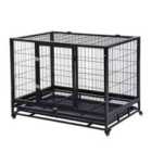 PawHut Metal Kennel Cage With Wheels And Crate Tray For Pet Dog Medium - Black