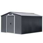 Livingandhome 12 x 10ft Metal Garden Shed w/ Foundation - Dark Grey