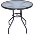 Outsunny Outdoor Round Dining Table Tempered Glass Top With Parasol Hole 80Cm - Black