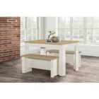 Birlea Highgate Dining Table And Bench Set Cream & Oak Effect