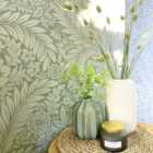 Belgravia Decor Florence All Over Leaf Green Wallpaper 10m x 53cm