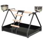 PawHut Portable Bird Stand w/ Stainless Steel Base, Wood Perch, Ladder and Bowls - Black