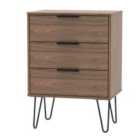Ready Assembled Hirato 3 Drawer Sideboard Carini Walnut Black Metal Hairpin Legs