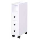 Kleankin Slimline Bathroom Storage Unit with 2 Drawers, 2 Open Compartments & Wheels - White
