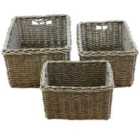 JVL Chunky Willow Rectangular Set of 3 Storage Baskets with Handles Home Kitchen