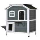PawHut Wooden Cat House& Cat Cave w/ Condos - Grey