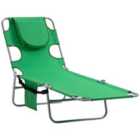 Outsunny Beach Chaise Lounge with Face Cavity & Arm Slots - Green
