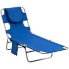 Outsunny Beach Chaise Lounge w/ Face Cavity & Arm Slots Blue