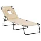 Outsunny Foldable Sun Lounger w/ Pillow, Reading Hole Beige