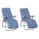Outsunny Set of 2 Garden Sun Loungers - Blue and White
