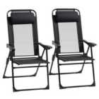 Outsunny Set of 2 Portable Folding Recliner Lounge Chairs - Black