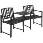 Outsunny Patio Tete-a-tete 2 Seat Bench w/ Middle Coffee Table - Black