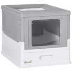 PawHut Hooded Portable Cat Litter Box w/ Scoop and Tray - Grey