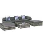 Outsunny 6pc Rattan Sofa and Coffee Table Set w/ Pillow Cushion - Grey