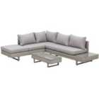 Outsunny 3pc Rattan Garden Corner Chaise Lounge Set w/ Coffee Table, Side Table and Cushions - Grey