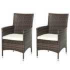 Outsunny 2pc Outdoor Rattan Armchair - Mixed Brown