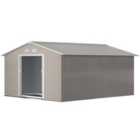 Outsunny 13 x 11ft Outdoor Garden Storage Shed w/2 Doors Galvanised Metal Grey