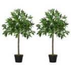 Outsunny Set Of 2 90Cm/3Ft Artificial Bay Laurel Topiary Trees With Pot Fake Plant