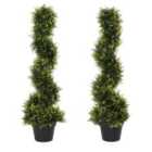 Outsunny Set Of 2 90Cm/3Ft Artificial Spiral Topiary Trees With Pot Fake Plant