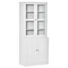HOMCOM Modern Bookcase Display Storage Cabinet With Glass Doors Adjustable Shelves White