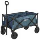 Outsunny Folding Outdoor Garden Storage Trolley Cart with Telescopic Handle & Brakes - Navy Blue