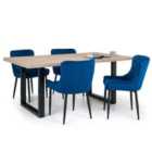 Julian Bowen Set Of Berwick Dining Table & 4 Luxe Chairs Blue
