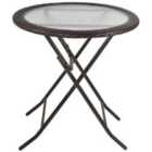 Outsunny Round Folding Table w/ Rattan and Glass Top