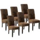 Tectake 6 Dining Chairs w/ Ergonomic Seat Shape - Brown And High Gloss Solid Hardwood