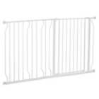 PawHut Dog Gate Extra Wide Stair Gate w/ Door Pressure Fit - White
