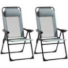 Outsunny Set of 2 Portable Folding Recliner Lounge Chairs - Grey