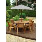 Charles Taylor Six Seater Circular Table Set with Grey Seat Cushions, Parasol and Base