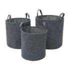 JVL Shadow Round Fabric Storage Baskets With Handles Set Of 3