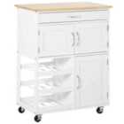 HOMCOM Rolling Kitchen Island Trolley Storage Cart With Rubberwood Top Wine Rack