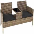 Tectake Garden Bench With Table Poly Rattan Brown