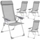 Tectake 4 Folding Aluminium Garden Chairs With Headrest Grey