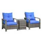 Outsunny 3 Pcs Pe Rattan Garden Sofa Set W/ 2 Chairs & Storage Table Mixed Grey