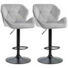 HOMCOM Set Of 2 Luxurious Velvet-touch Bar Stools Metal Frame Footrest Grey