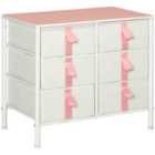 HOMCOM 6 Drawer Chest Of Drawers With Wooden Top Kid Room Closet Hallway Pink