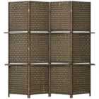 HOMCOM 4 Panel Folding Room Dividers, Privacy Screen Panels With Shelf, Brown