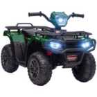 HOMCOM 12V Green Electric Quad Bike For Kids W/ LED Headlights Music