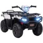 HOMCOM 12V White Electric Quad Bike For Kids W/ LED Headlights Music