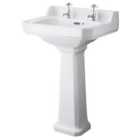 Hudson Reed Richmond 560mm Basin & Comfort Height Pedestal (2 Tap Hole) - White