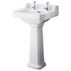 Hudson Reed Richmond 500mm Basin & Comfort Height Pedestal (2 Tap Hole) - White