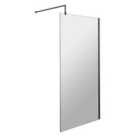 Nuie 1100mm Wetroom Screen With Support Bar - Matt Black