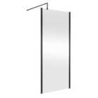 Nuie 900mm Outer Framed Wetroom Screen With Support Bar - Matt Black