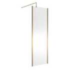 Nuie 700mm Outer Framed Wetroom Screen With Support Bar - Brushed Brass