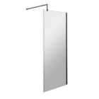 Hudson Reed 800mm Wetroom Screen With Black Support Bar - Matt Black