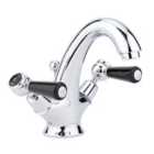 Hudson Reed Black Topaz With Lever & Domed Collar Mono Basin Mixer - Chrome / Black